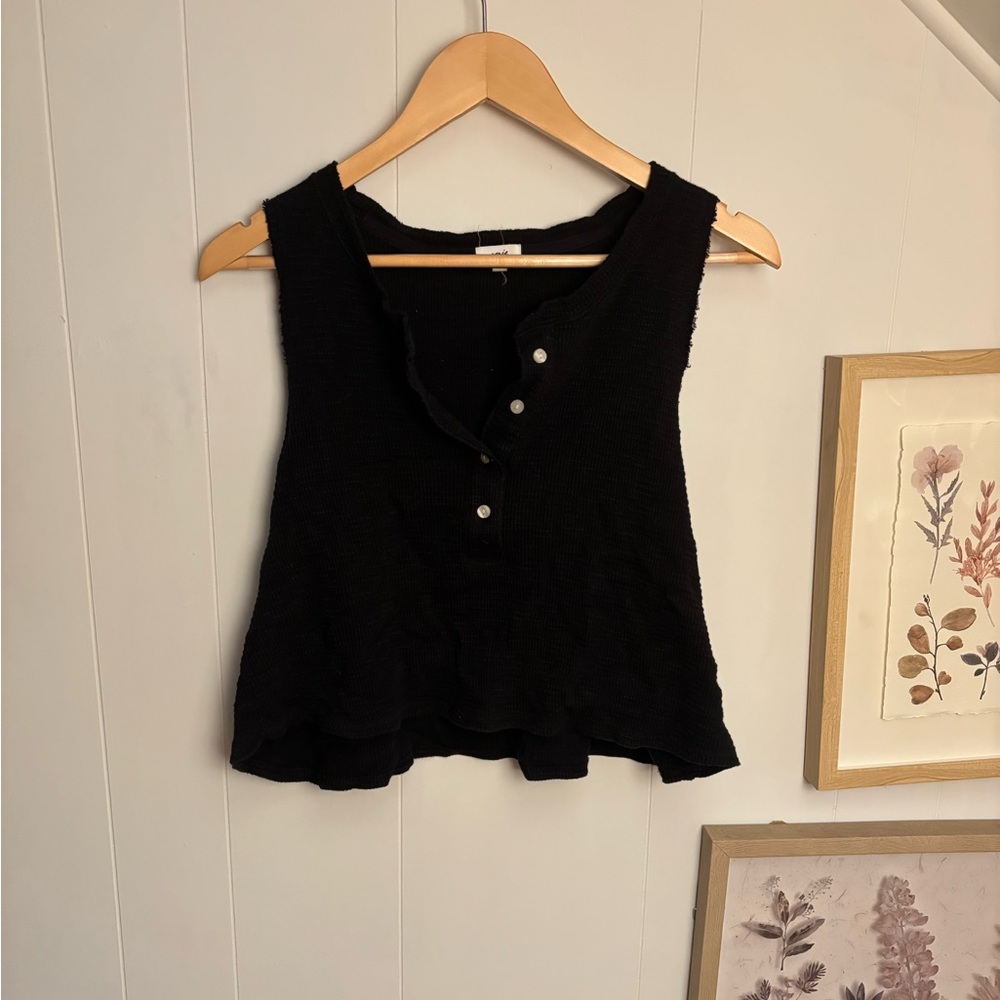 Aerie Cropped Black Ribbed Tank